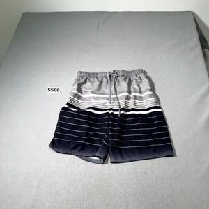 U.S. Apparel Swimming Trunks Shorts Mens Large Black Gray Striped Mesh Lined